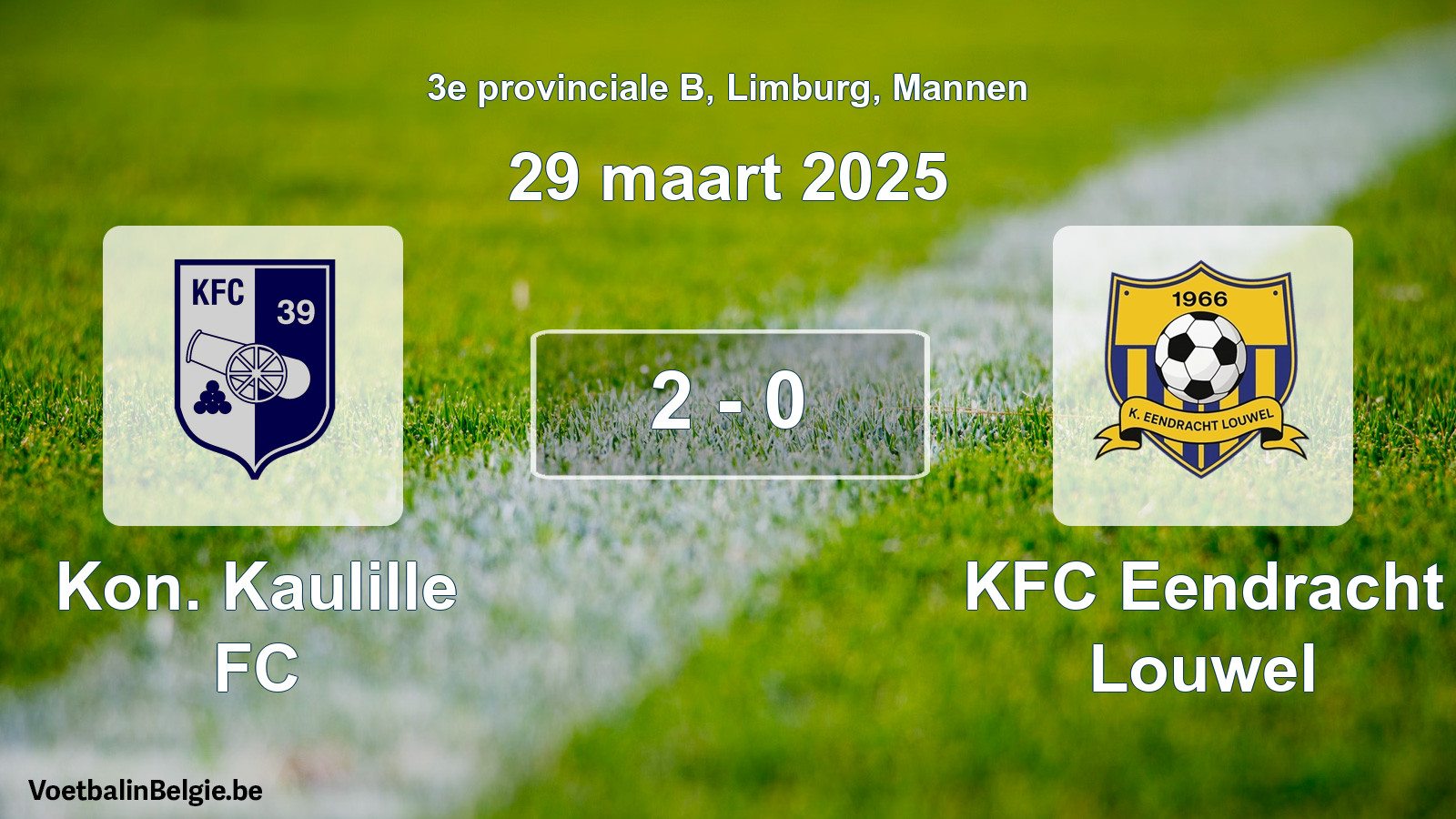 Gespeelde wedstrijd mannenvoetbal: Kon. Kaulille FC - KFC Eendracht Louwel 2 - 0 (29 maart 2025)