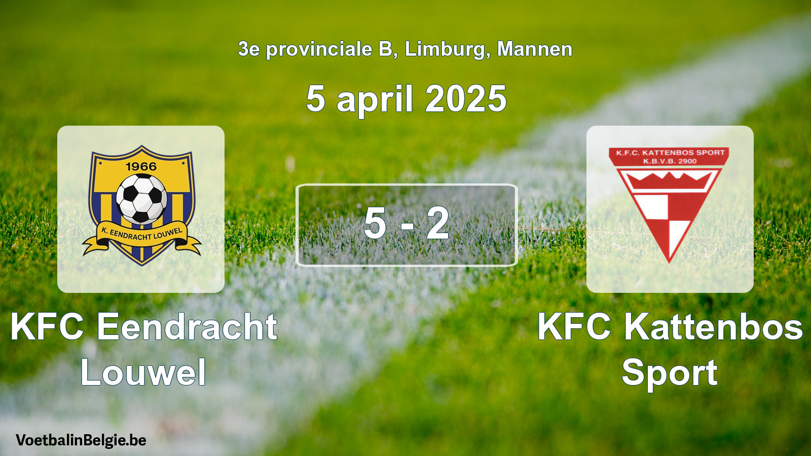 Gespeelde wedstrijd mannenvoetbal: KFC Eendracht Louwel - KFC Kattenbos Sport 5 - 2 (5 april 2025)