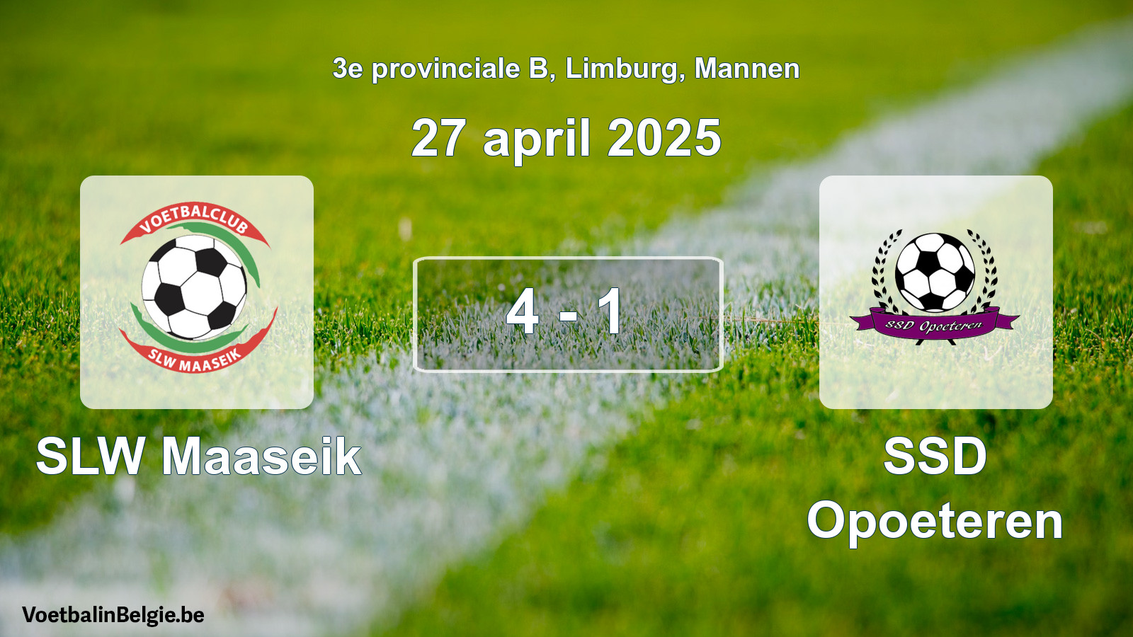 Gespeelde wedstrijd mannenvoetbal: SLW Maaseik - SSD Opoeteren 4 - 1 (27 april 2025)