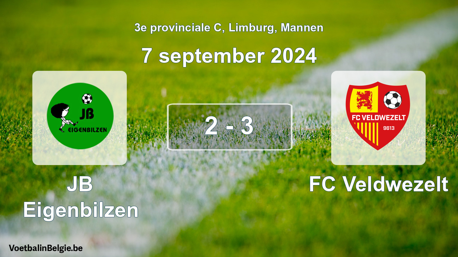 Gespeelde wedstrijd mannenvoetbal: JB Eigenbilzen - FC Veldwezelt 2 - 3 (7 september 2024)