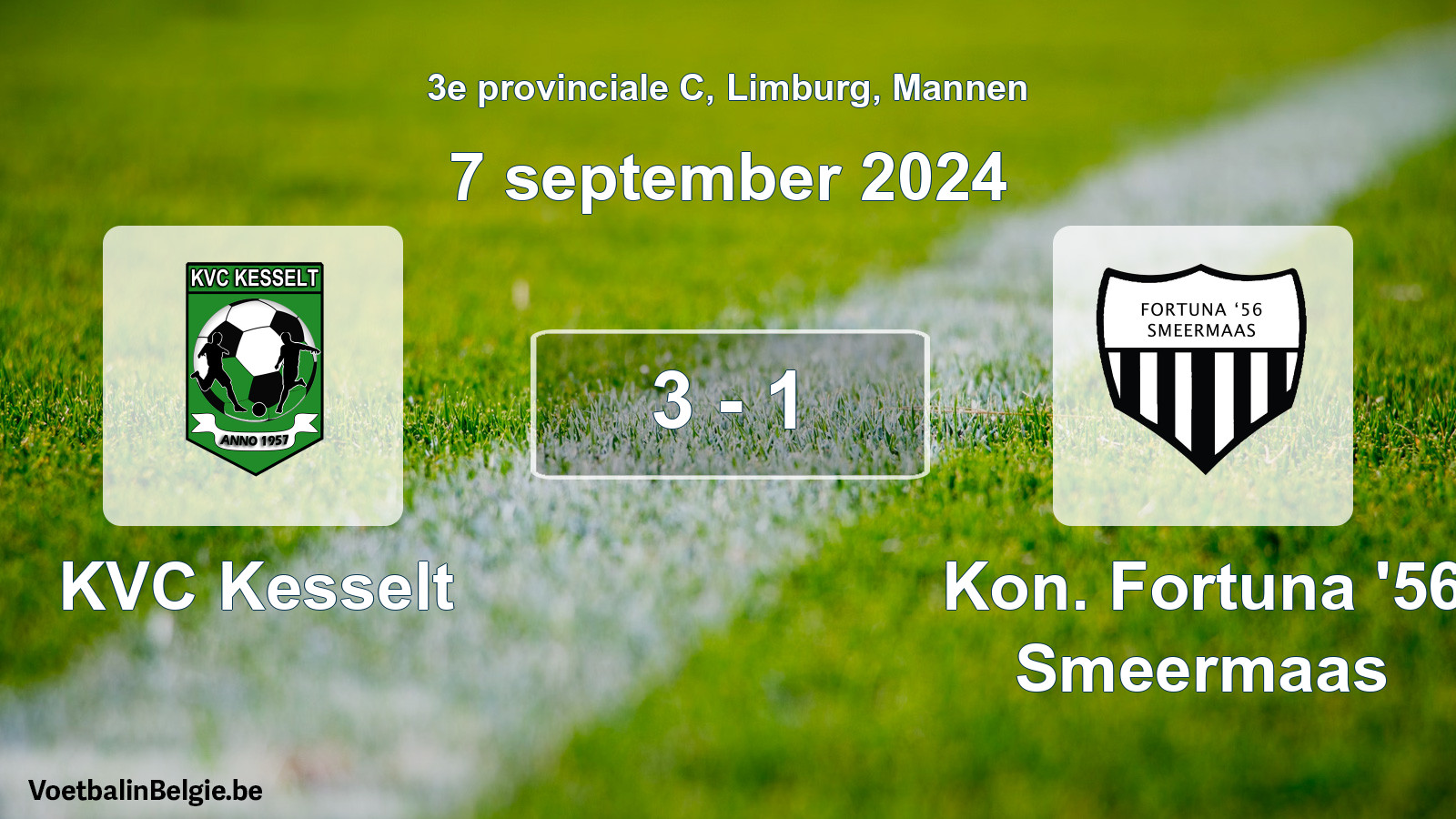 Gespeelde wedstrijd mannenvoetbal: KVC Kesselt - Kon. Fortuna '56 Smeermaas 3 - 1 (7 september 2024)
