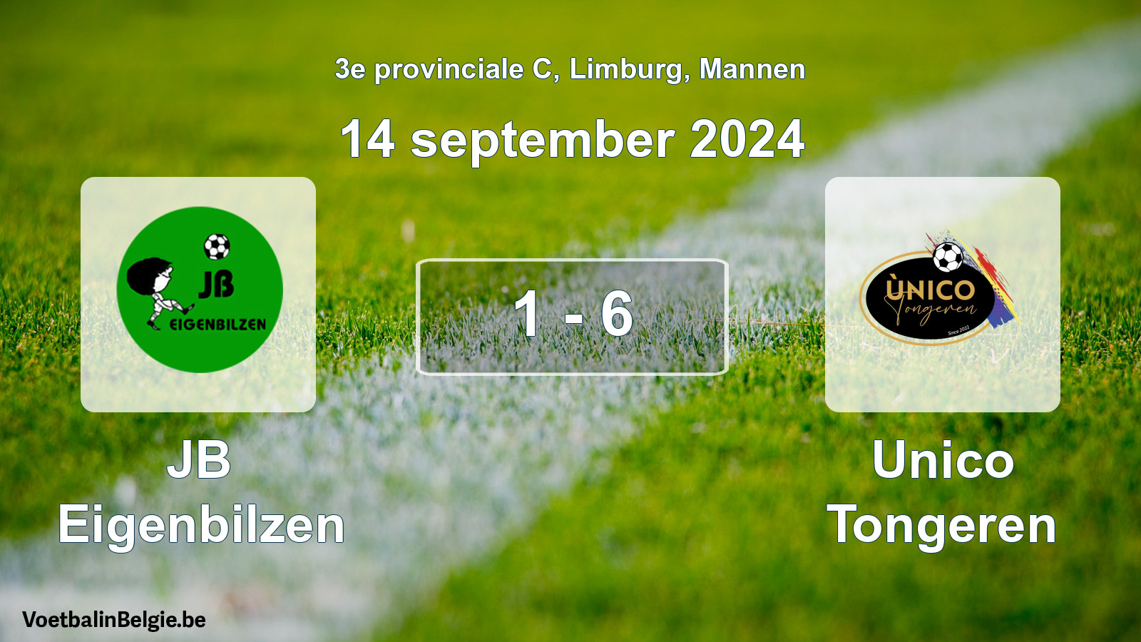 Gespeelde wedstrijd mannenvoetbal: JB Eigenbilzen - Unico Tongeren 1 - 6 (14 september 2024)