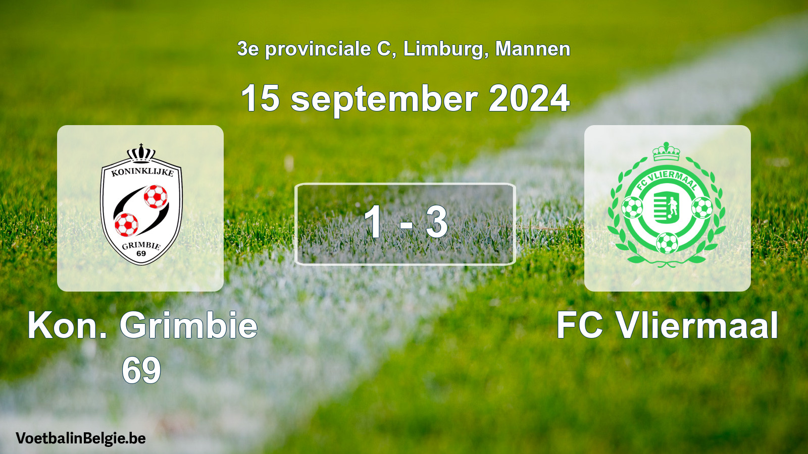 Gespeelde wedstrijd mannenvoetbal: Kon. Grimbie 69 - FC Vliermaal 1 - 3 (15 september 2024)