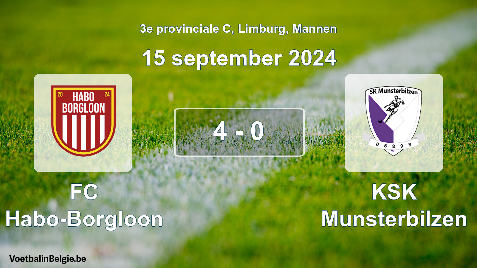 Gespeelde wedstrijd mannenvoetbal: FC Habo-Borgloon - KSK Munsterbilzen 4 - 0 (15 september 2024)