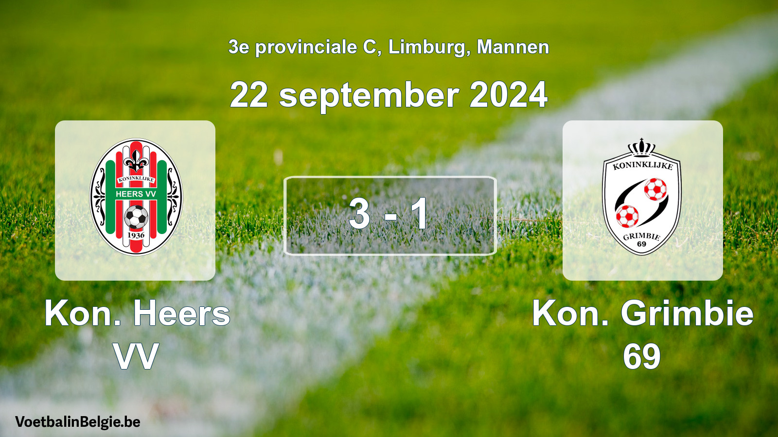 Gespeelde wedstrijd mannenvoetbal: Kon. Heers VV - Kon. Grimbie 69 3 - 1 (22 september 2024)