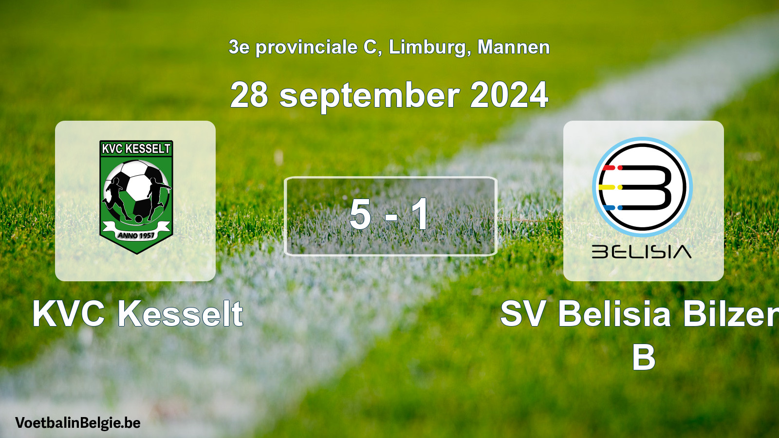 Gespeelde wedstrijd mannenvoetbal: KVC Kesselt - SV Belisia Bilzen B 5 - 1 (28 september 2024)
