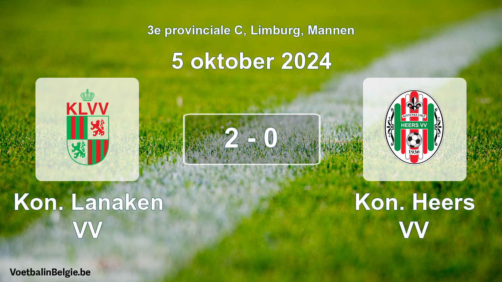 Gespeelde wedstrijd mannenvoetbal: Kon. Lanaken VV - Kon. Heers VV 2 - 0 (5 oktober 2024)