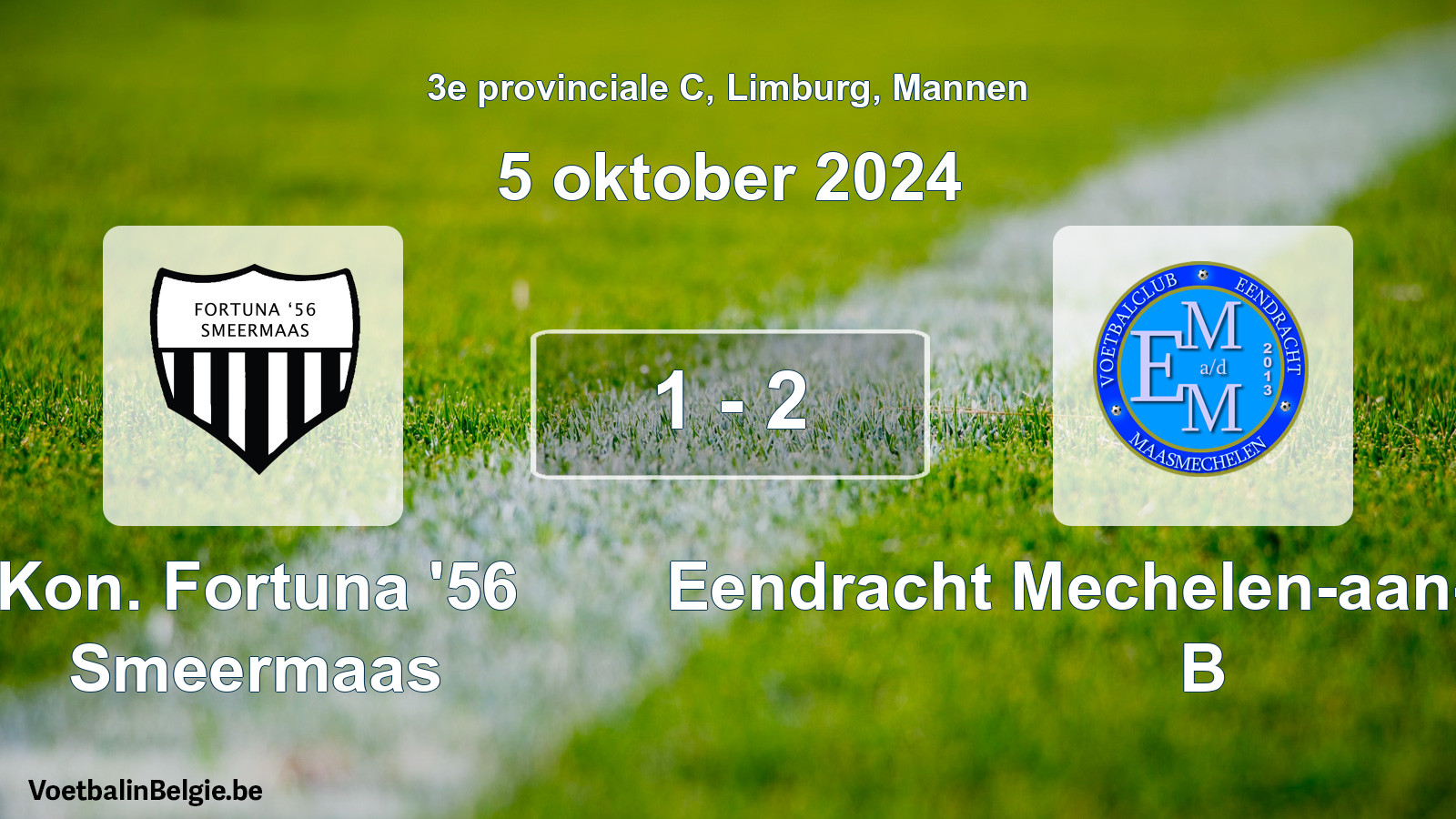 Gespeelde wedstrijd mannenvoetbal: Kon. Fortuna '56 Smeermaas - Eendracht Mechelen-aan-de-Maas B 1 - 2 (5 oktober 2024)
