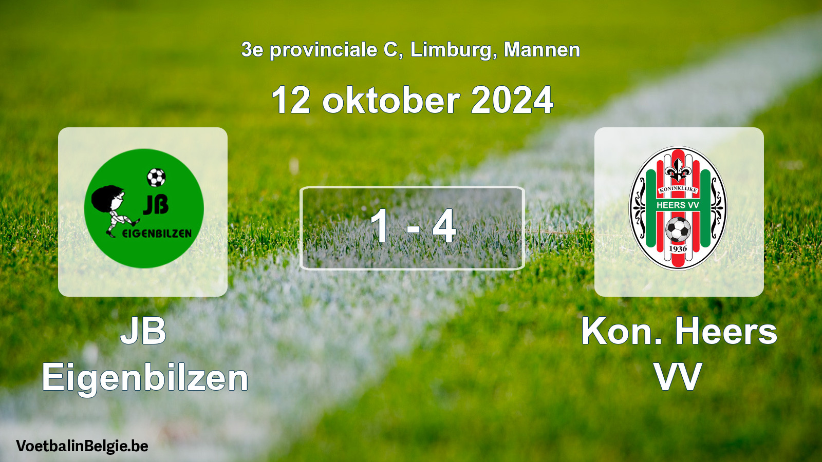 Gespeelde wedstrijd mannenvoetbal: JB Eigenbilzen - Kon. Heers VV 1 - 4 (12 oktober 2024)