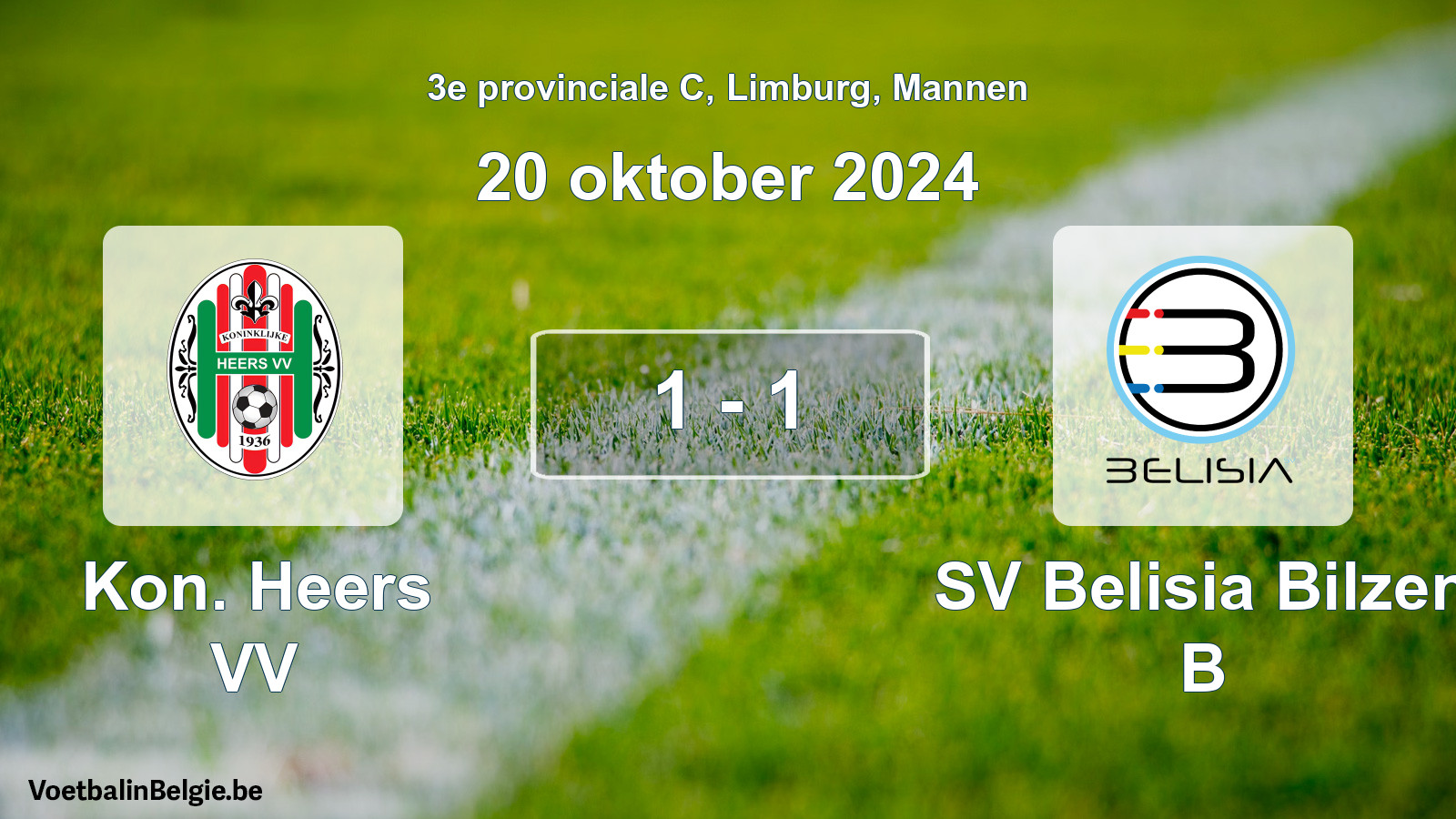 Gespeelde wedstrijd mannenvoetbal: Kon. Heers VV - SV Belisia Bilzen B 1 - 1 (20 oktober 2024)