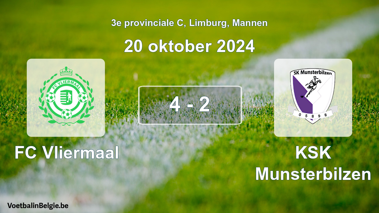 Gespeelde wedstrijd mannenvoetbal: FC Vliermaal - KSK Munsterbilzen 4 - 2 (20 oktober 2024)