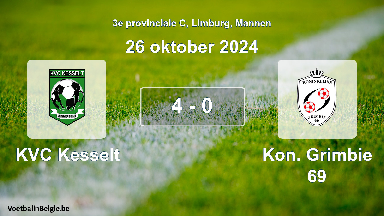 Gespeelde wedstrijd mannenvoetbal: KVC Kesselt - Kon. Grimbie 69 4 - 0 (26 oktober 2024)