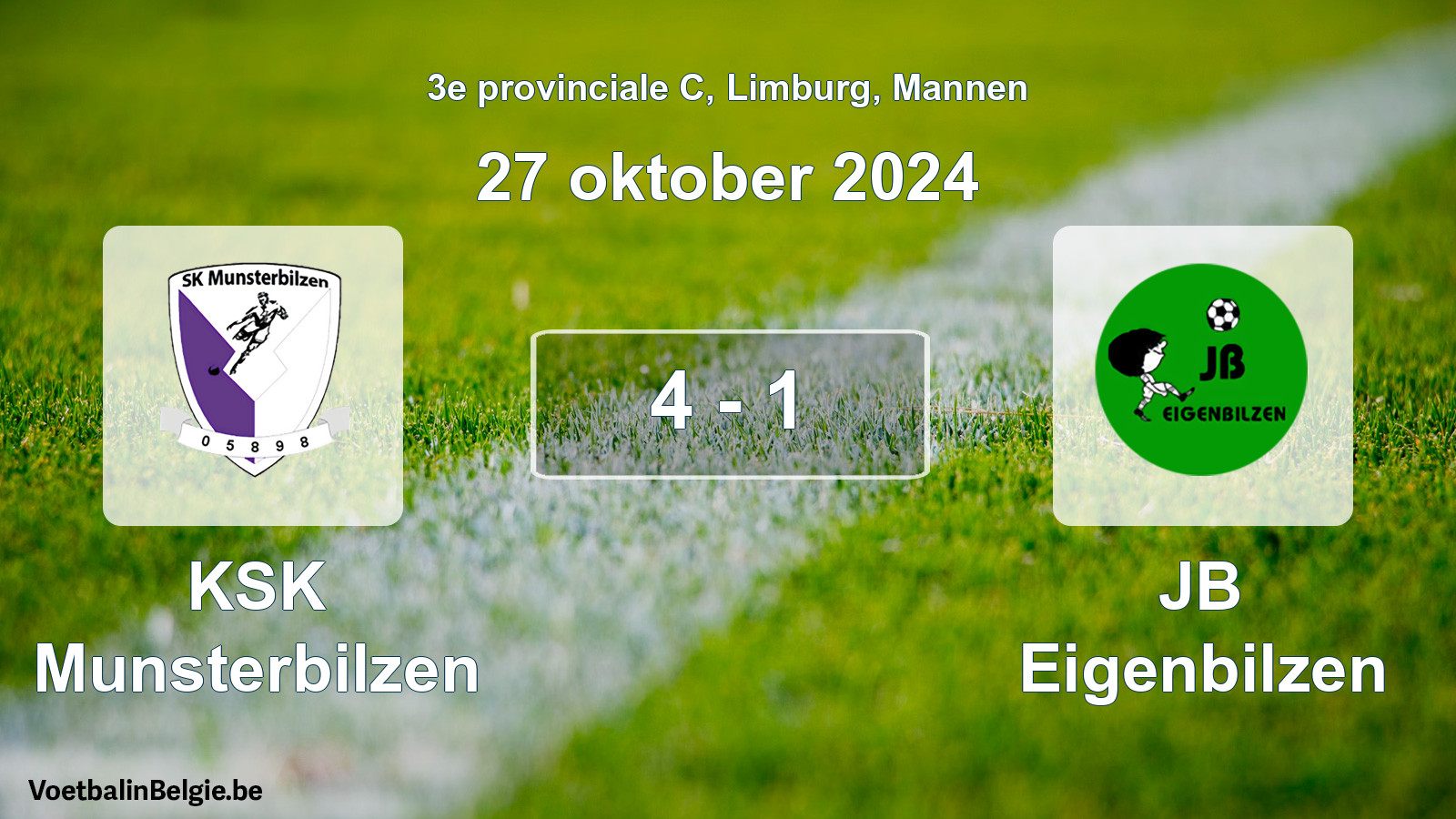 Gespeelde wedstrijd mannenvoetbal: KSK Munsterbilzen - JB Eigenbilzen 4 - 1 (27 oktober 2024)