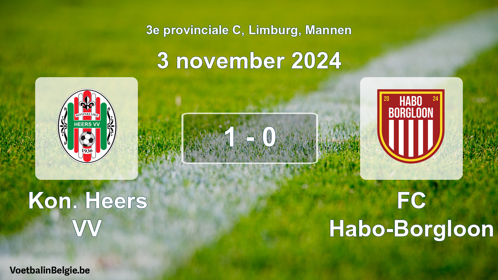 Gespeelde wedstrijd mannenvoetbal: Kon. Heers VV - FC Habo-Borgloon 1 - 0 (3 november 2024)