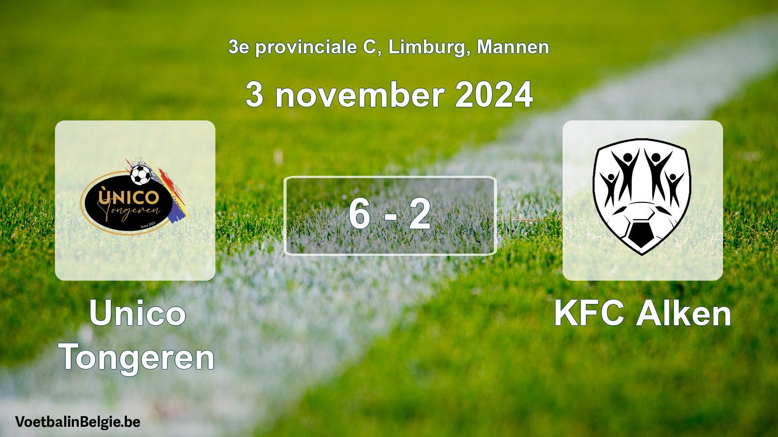 Gespeelde wedstrijd mannenvoetbal: Unico Tongeren - KFC Alken 6 - 2 (3 november 2024)