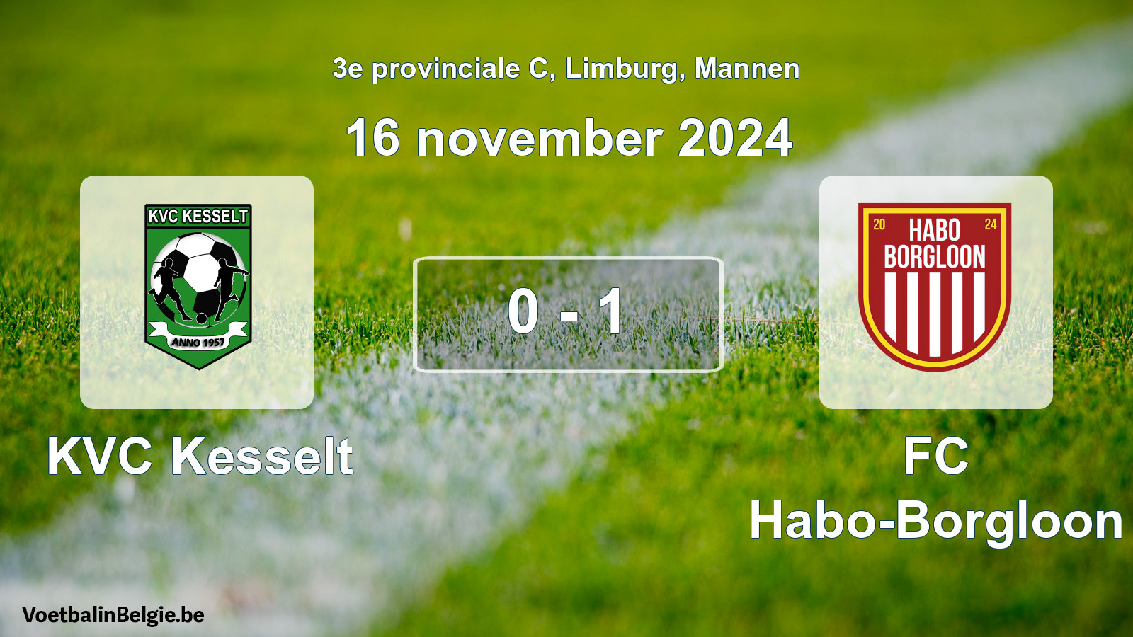 Gespeelde wedstrijd mannenvoetbal: KVC Kesselt - FC Habo-Borgloon 0 - 1 (16 november 2024)