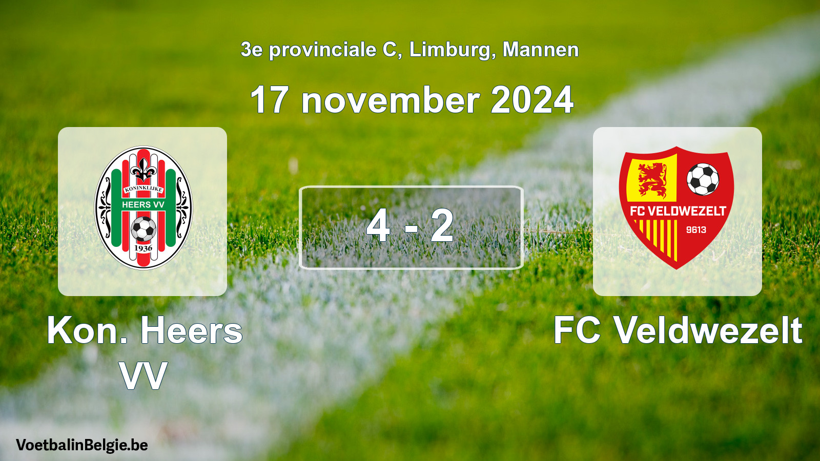 Gespeelde wedstrijd mannenvoetbal: Kon. Heers VV - FC Veldwezelt 4 - 2 (17 november 2024)