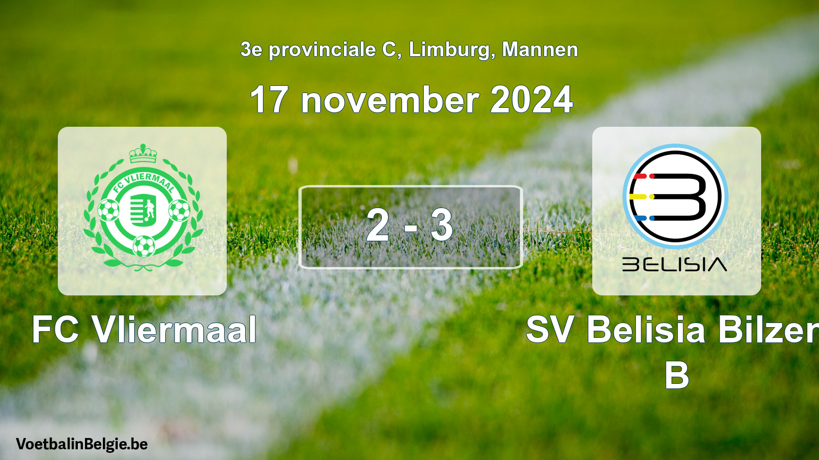 Gespeelde wedstrijd mannenvoetbal: FC Vliermaal - SV Belisia Bilzen B 2 - 3 (17 november 2024)