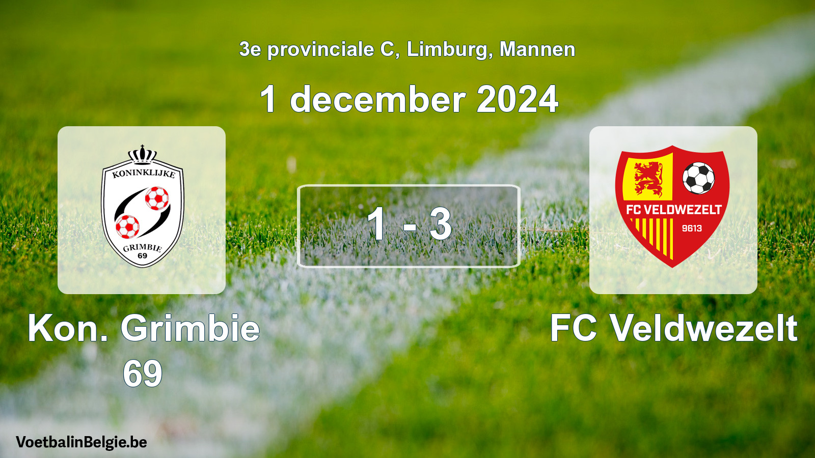 Gespeelde wedstrijd mannenvoetbal: Kon. Grimbie 69 - FC Veldwezelt 1 - 3 (1 december 2024)