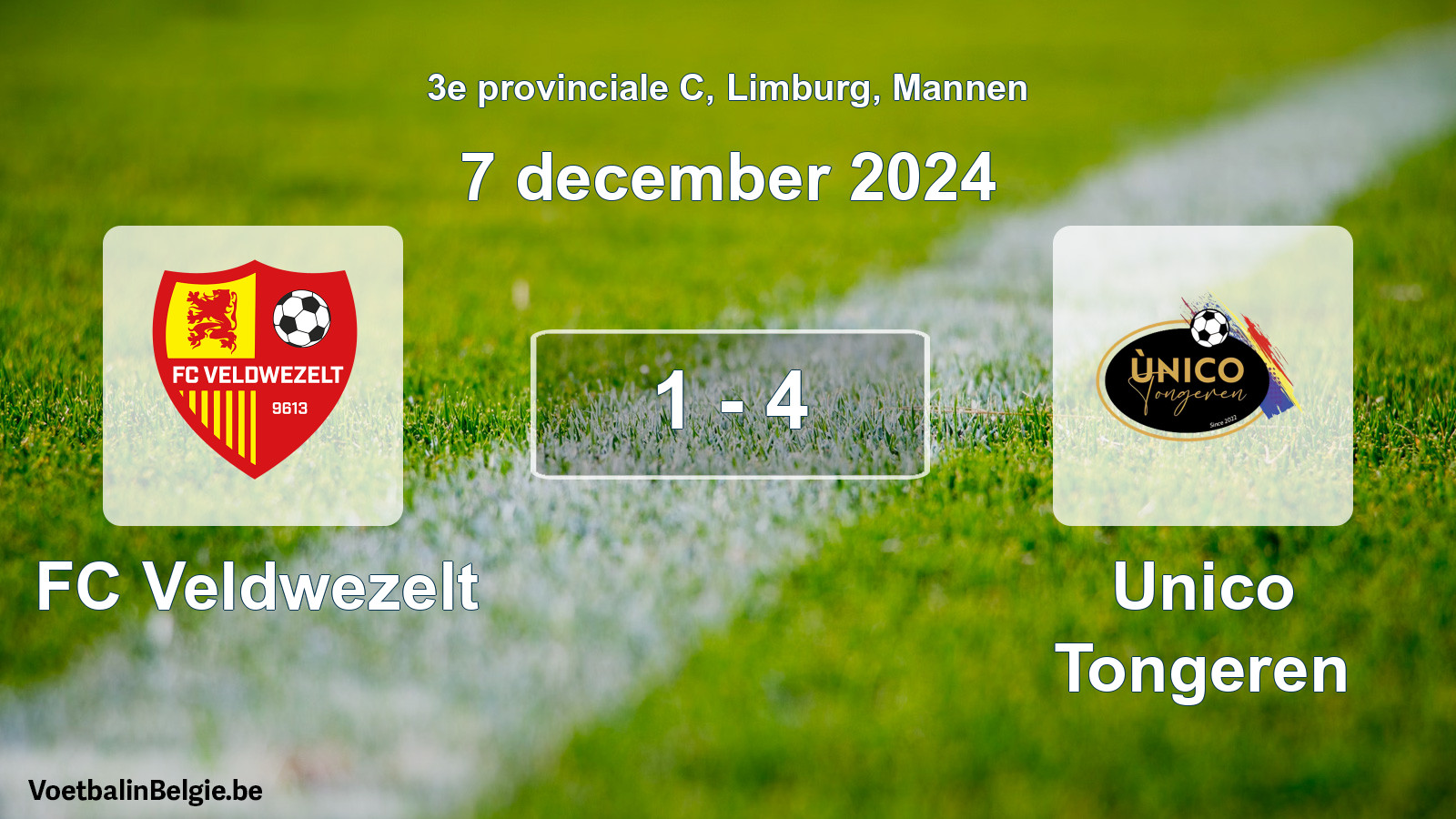 Gespeelde wedstrijd mannenvoetbal: FC Veldwezelt - Unico Tongeren 1 - 4 (7 december 2024)