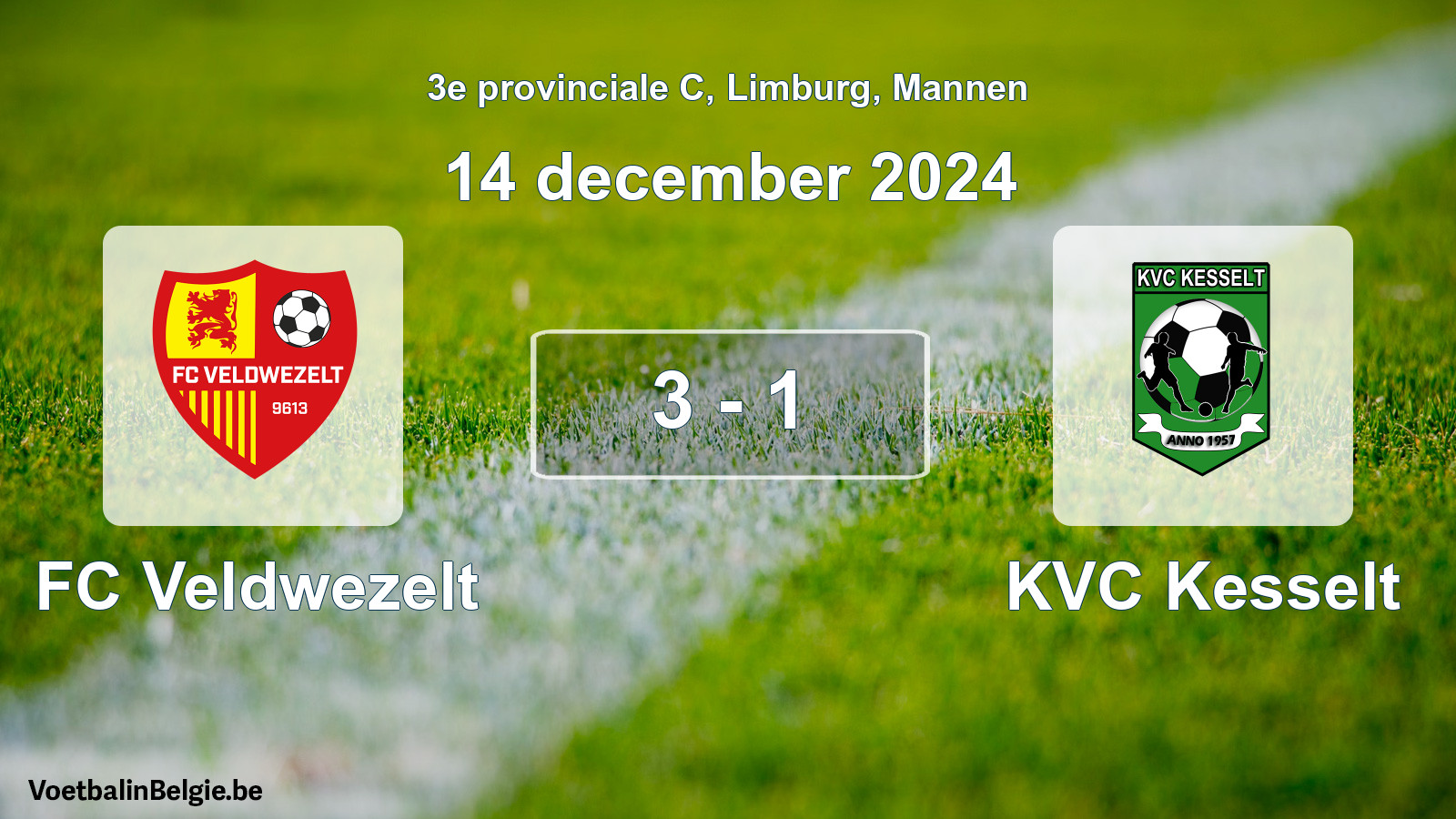 Gespeelde wedstrijd mannenvoetbal: FC Veldwezelt - KVC Kesselt 3 - 1 (14 december 2024)