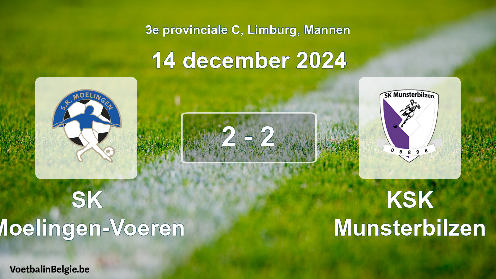 Gespeelde wedstrijd mannenvoetbal: SK Moelingen-Voeren - KSK Munsterbilzen 2 - 2 (14 december 2024)