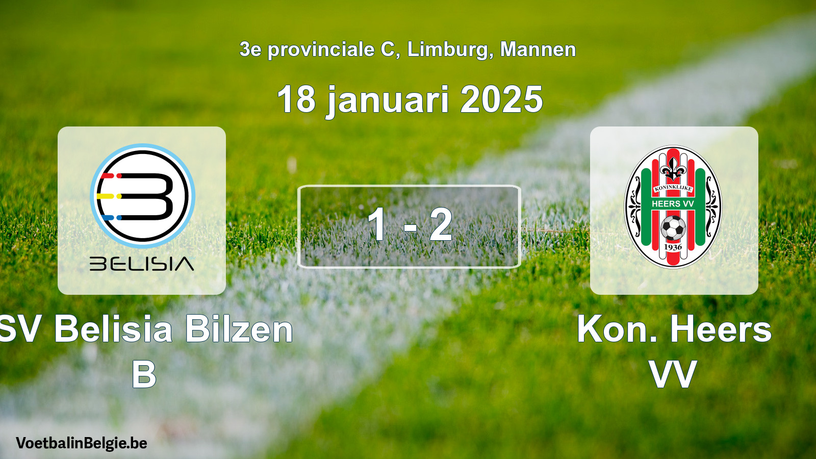Gespeelde wedstrijd mannenvoetbal: SV Belisia Bilzen B - Kon. Heers VV 1 - 2 (18 januari 2025)