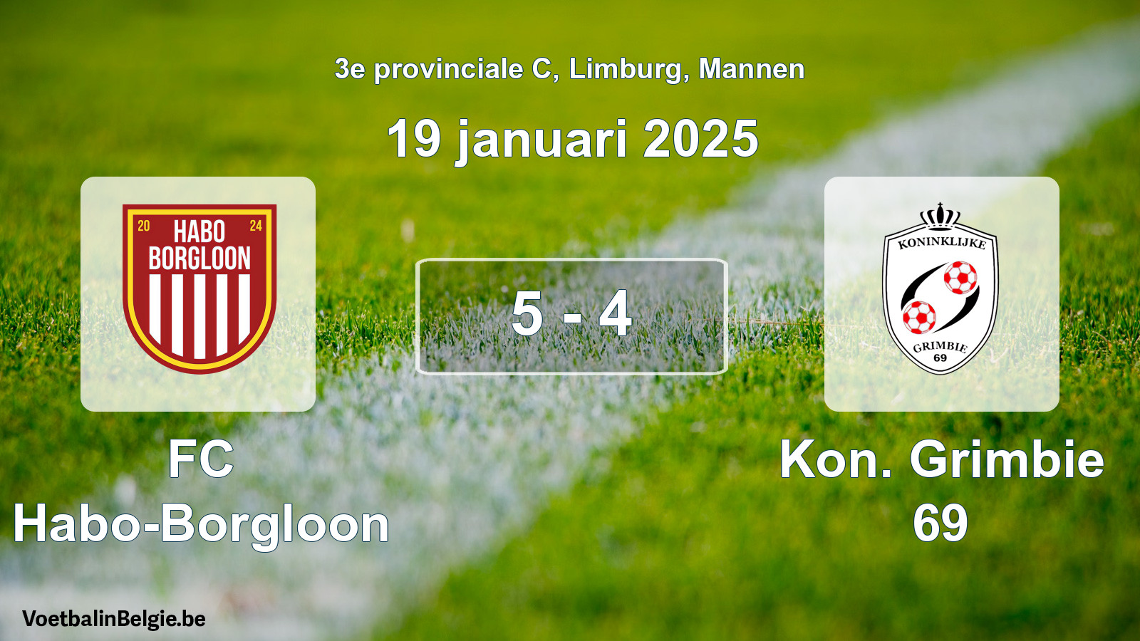Gespeelde wedstrijd mannenvoetbal: FC Habo-Borgloon - Kon. Grimbie 69 5 - 4 (19 januari 2025)