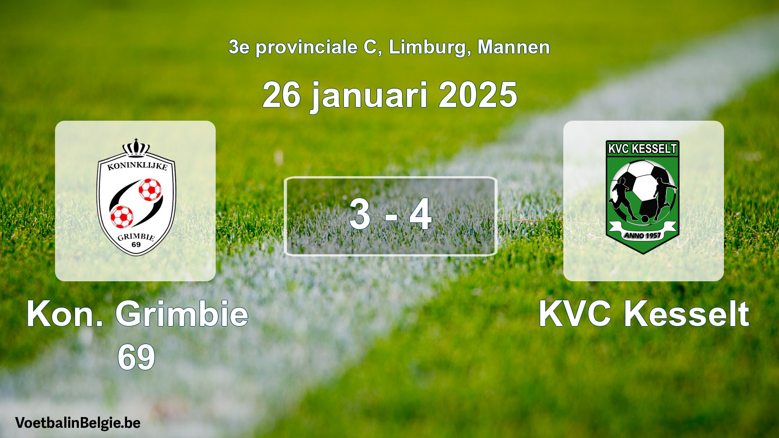 Gespeelde wedstrijd mannenvoetbal: Kon. Grimbie 69 - KVC Kesselt 3 - 4 (26 januari 2025)