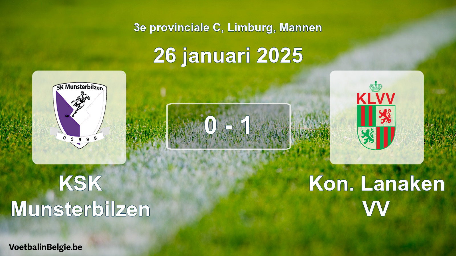 Gespeelde wedstrijd mannenvoetbal: KSK Munsterbilzen - Kon. Lanaken VV 0 - 1 (26 januari 2025)