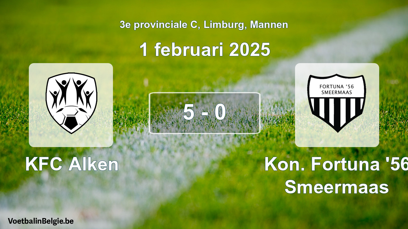 Gespeelde wedstrijd mannenvoetbal: KFC Alken - Kon. Fortuna '56 Smeermaas 5 - 0 (1 februari 2025)