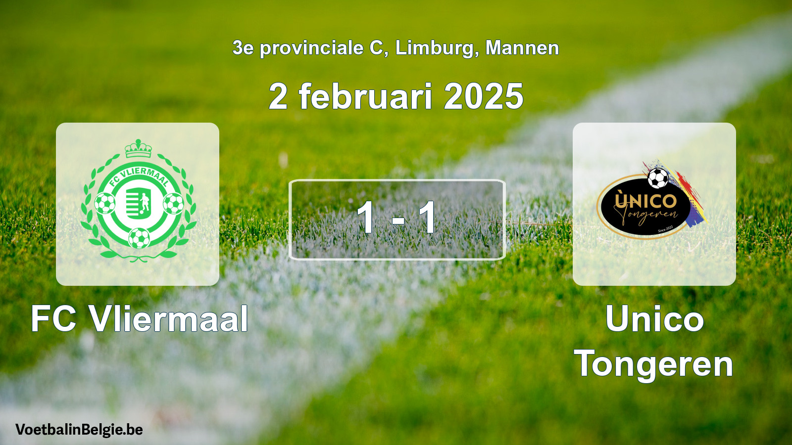 Gespeelde wedstrijd mannenvoetbal: FC Vliermaal - Unico Tongeren 1 - 1 (2 februari 2025)
