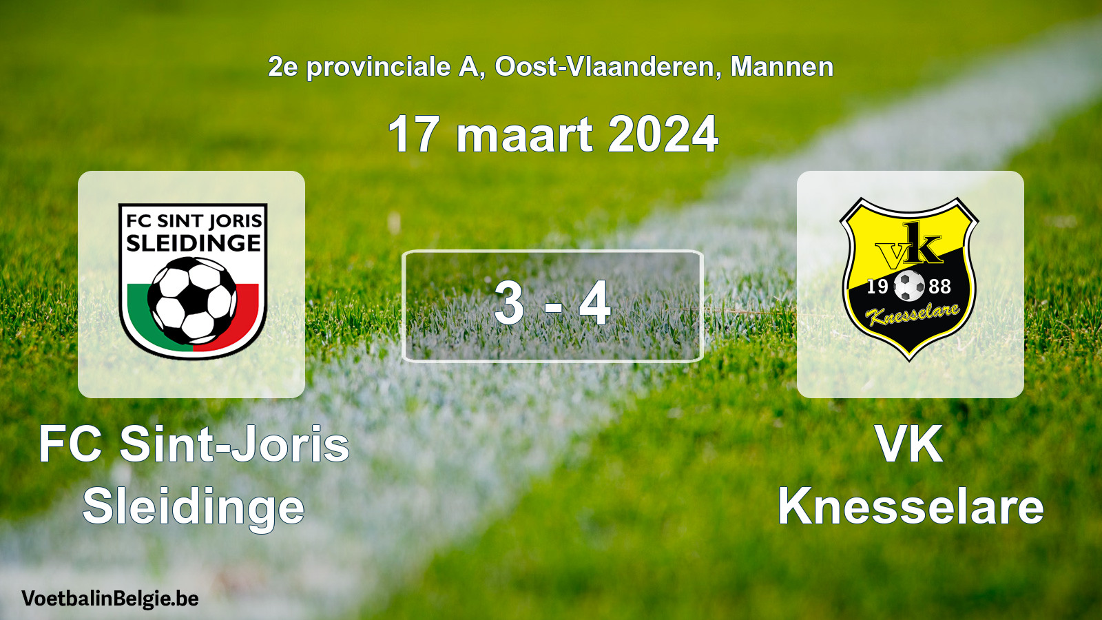 Gespeelde wedstrijd mannenvoetbal: FC Sint-Joris Sleidinge - VK Knesselare 3 - 4 (17 maart 2024)