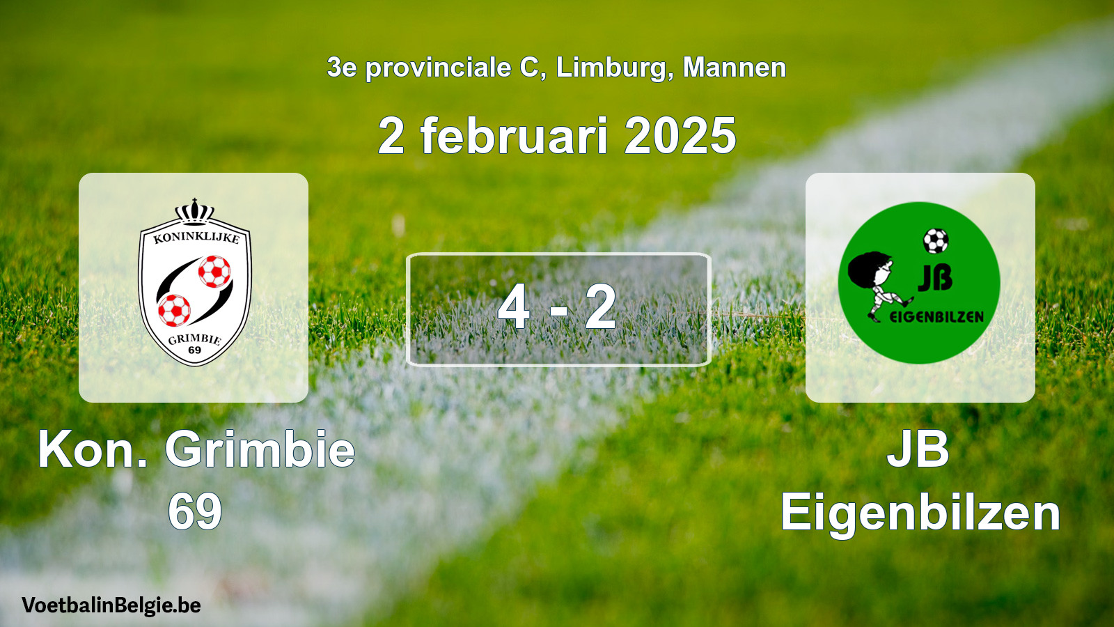 Gespeelde wedstrijd mannenvoetbal: Kon. Grimbie 69 - JB Eigenbilzen 4 - 2 (2 februari 2025)