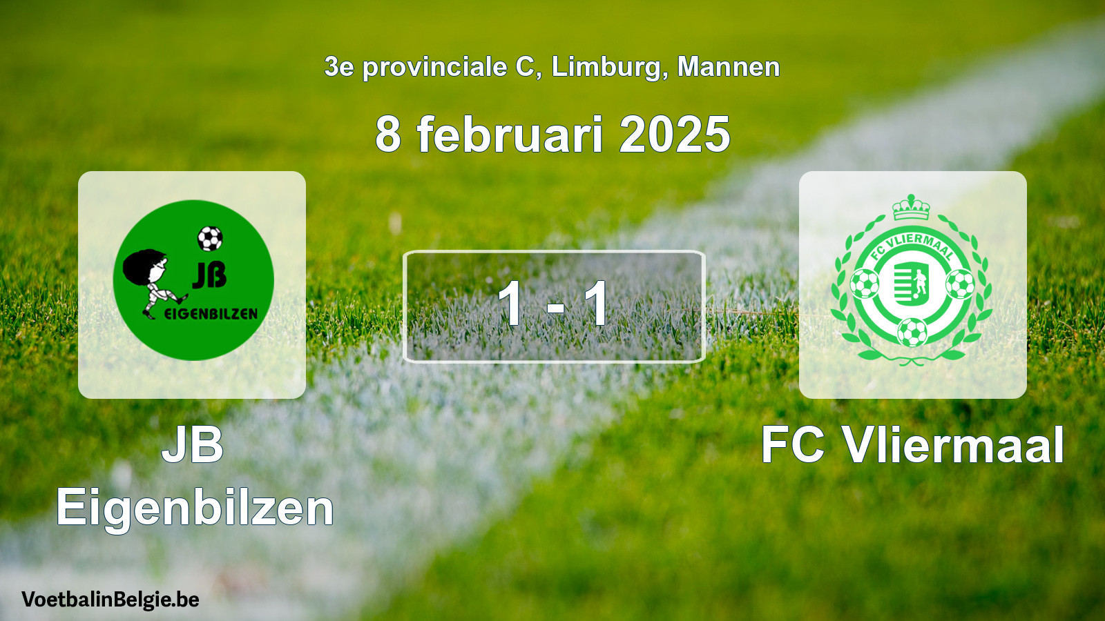 Gespeelde wedstrijd mannenvoetbal: JB Eigenbilzen - FC Vliermaal 1 - 1 (8 februari 2025)