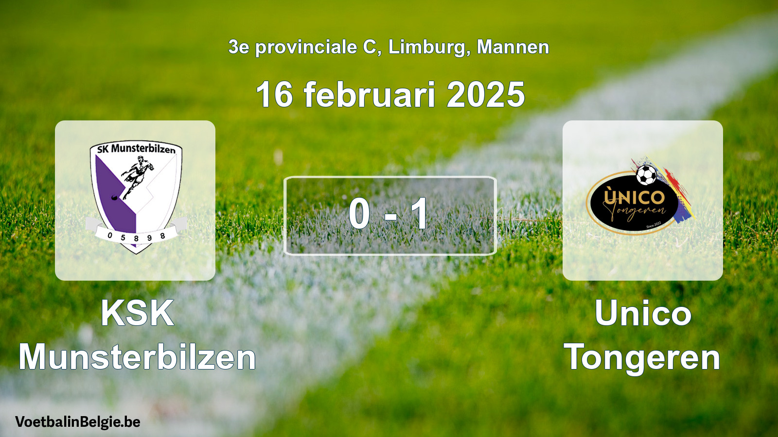 Gespeelde wedstrijd mannenvoetbal: KSK Munsterbilzen - Unico Tongeren 0 - 1 (16 februari 2025)