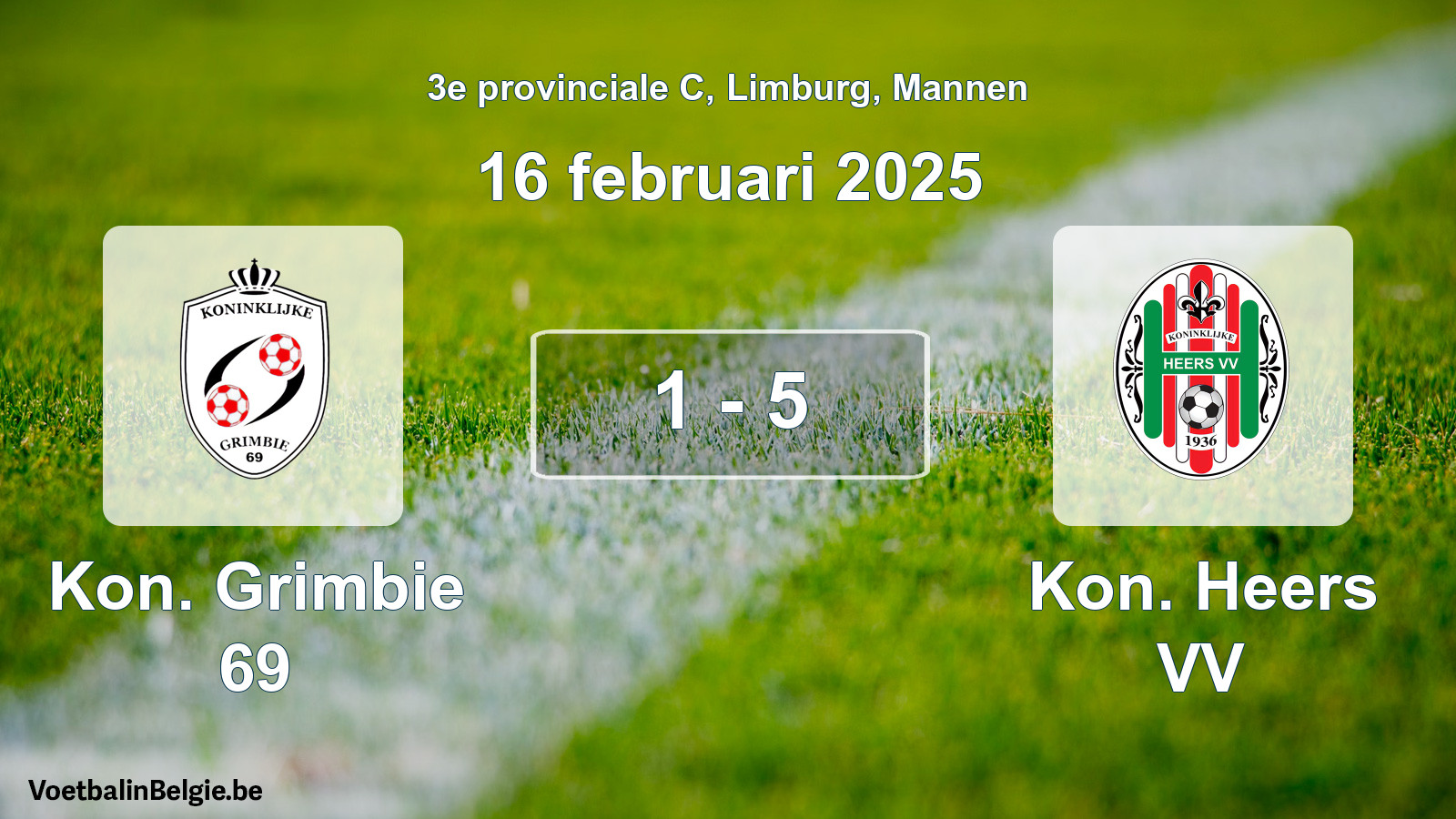 Gespeelde wedstrijd mannenvoetbal: Kon. Grimbie 69 - Kon. Heers VV 1 - 5 (16 februari 2025)