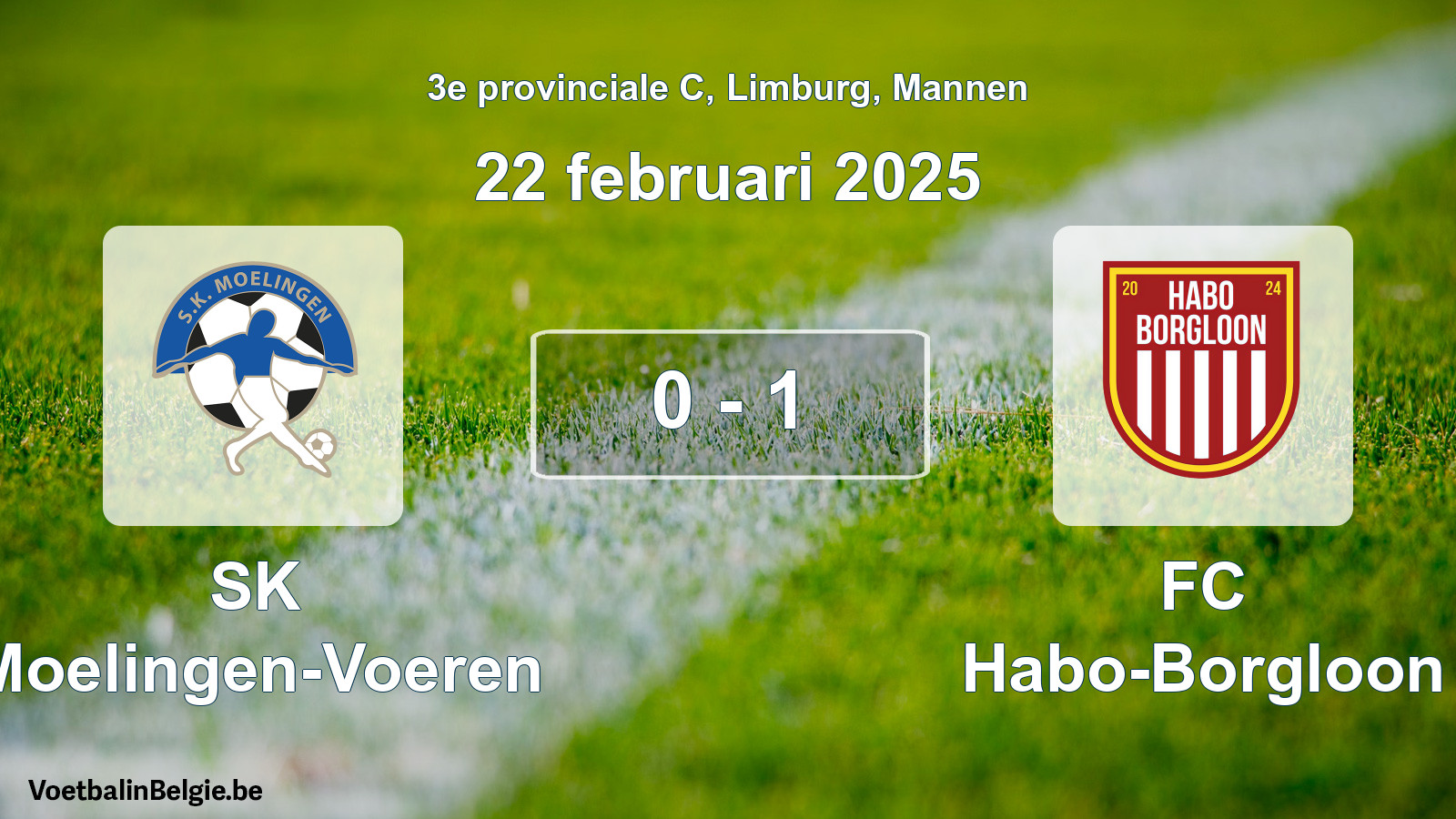 Gespeelde wedstrijd mannenvoetbal: SK Moelingen-Voeren - FC Habo-Borgloon 0 - 1 (22 februari 2025)