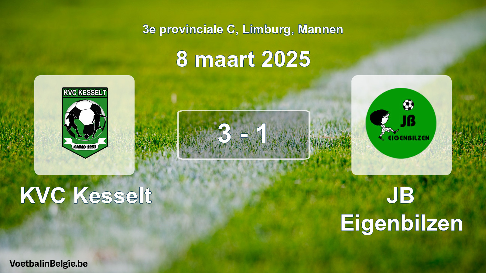 Gespeelde wedstrijd mannenvoetbal: KVC Kesselt - JB Eigenbilzen 3 - 1 (8 maart 2025)