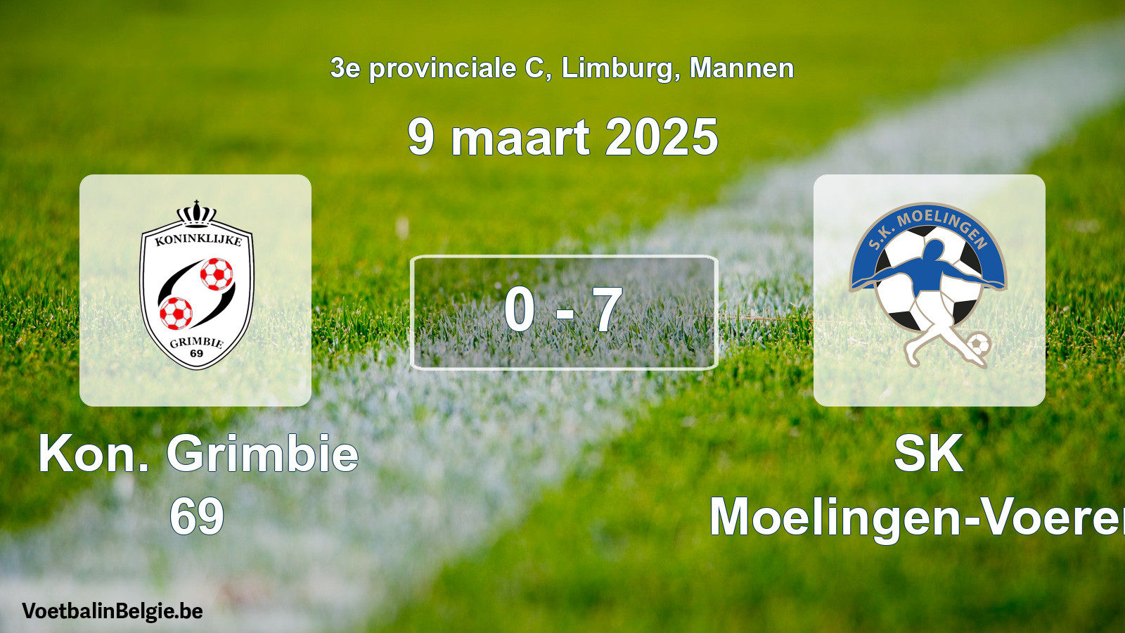 Gespeelde wedstrijd mannenvoetbal: Kon. Grimbie 69 - SK Moelingen-Voeren 0 - 7 (9 maart 2025)