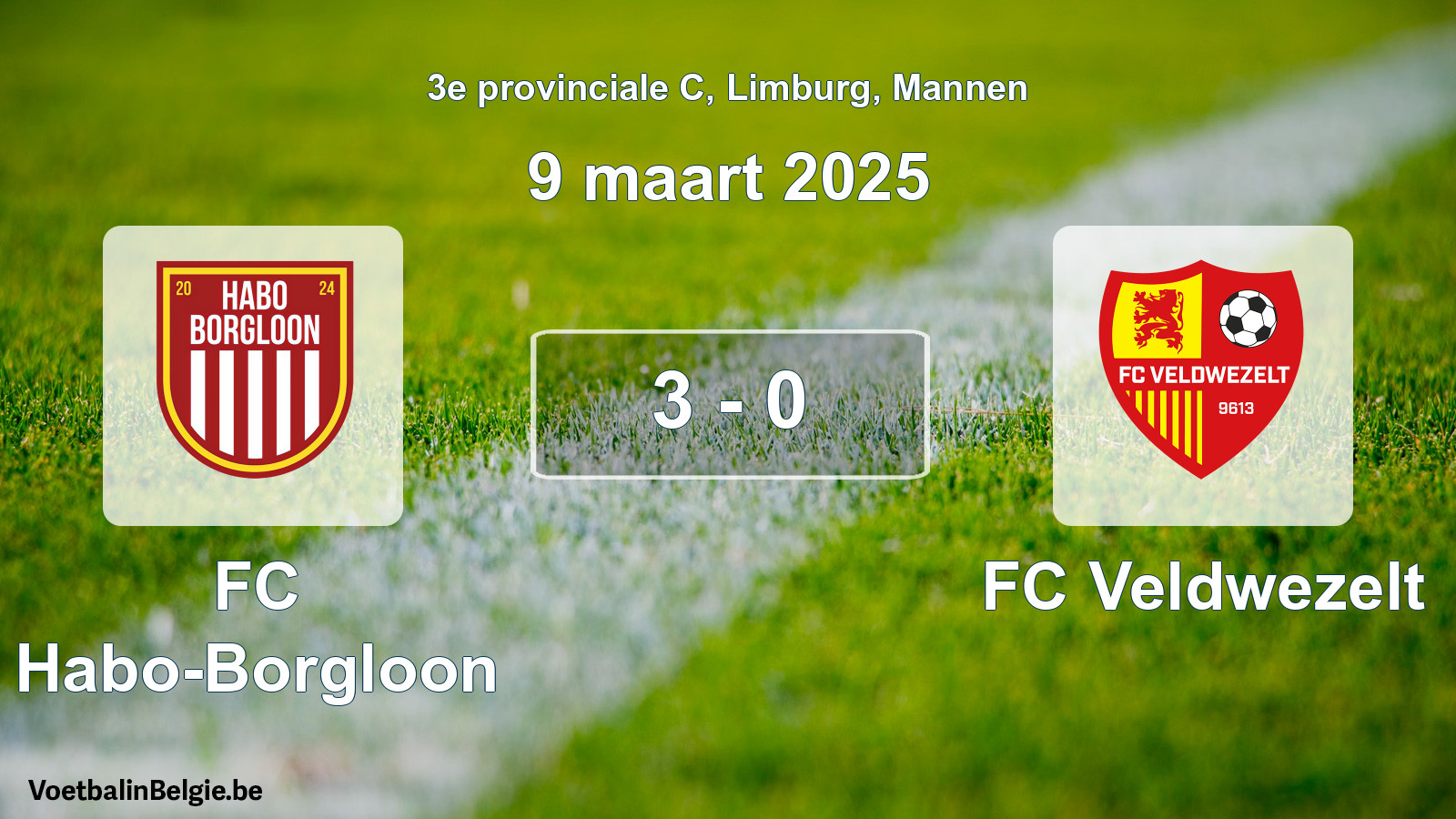 Gespeelde wedstrijd mannenvoetbal: FC Habo-Borgloon - FC Veldwezelt 3 - 0 (9 maart 2025)