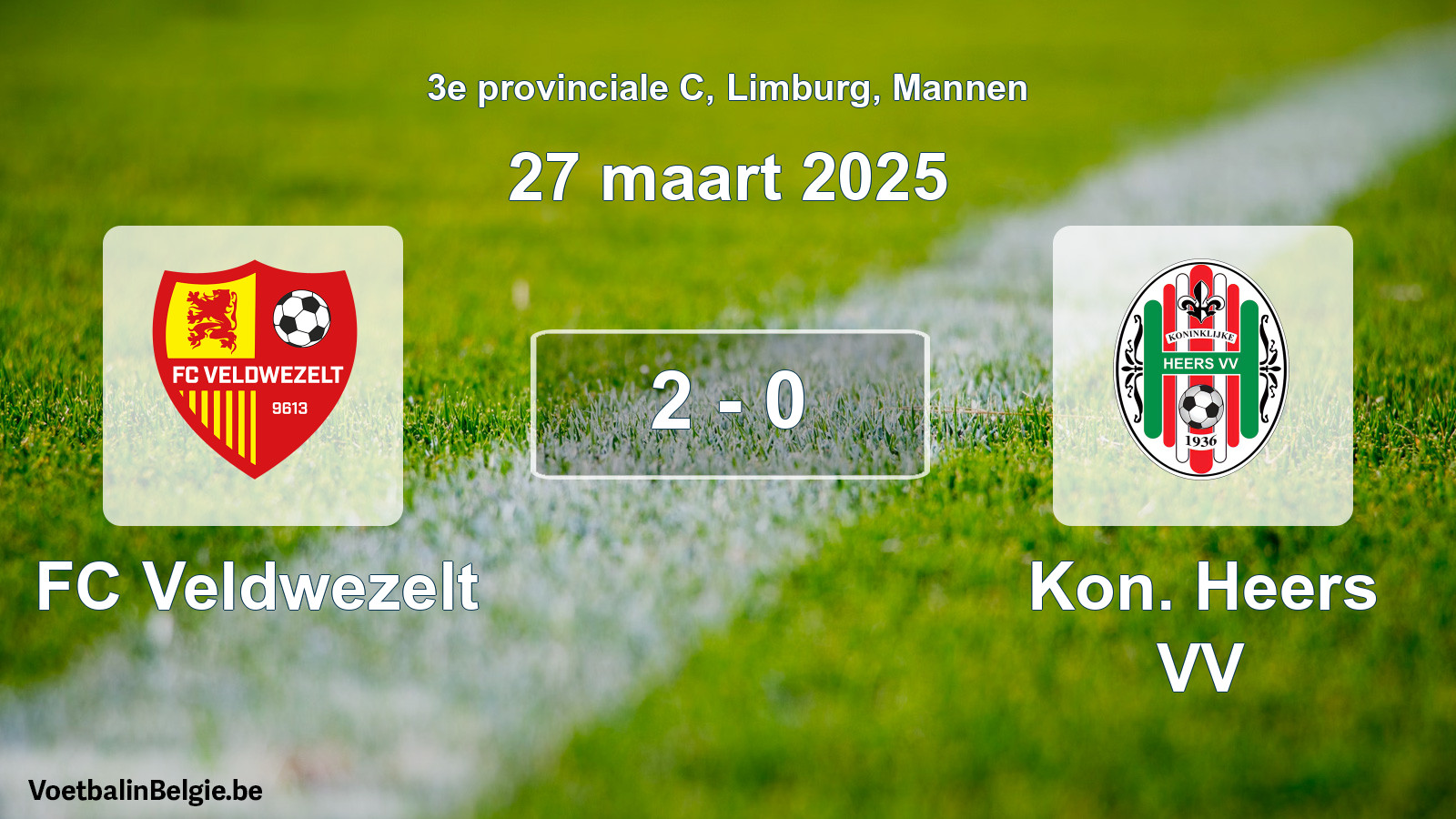 Gespeelde wedstrijd mannenvoetbal: FC Veldwezelt - Kon. Heers VV 2 - 0 (27 maart 2025)