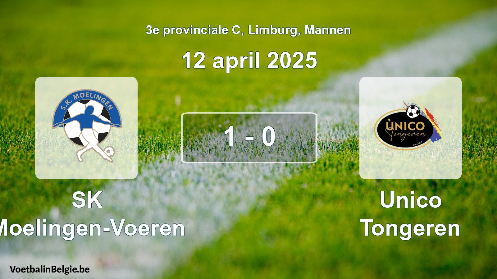 Gespeelde wedstrijd mannenvoetbal: SK Moelingen-Voeren - Unico Tongeren 1 - 0 (12 april 2025)