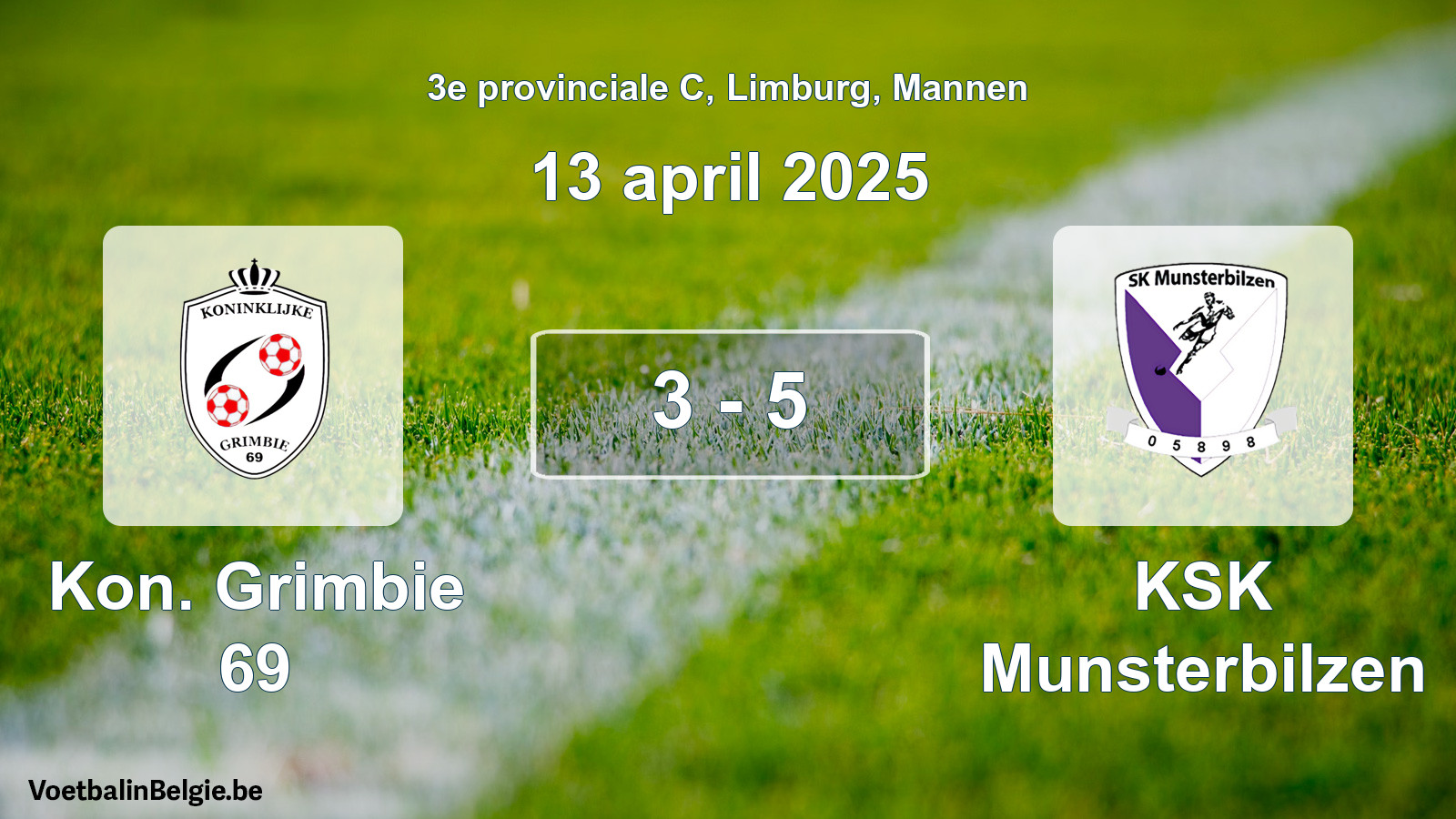 Gespeelde wedstrijd mannenvoetbal: Kon. Grimbie 69 - KSK Munsterbilzen 3 - 5 (13 april 2025)