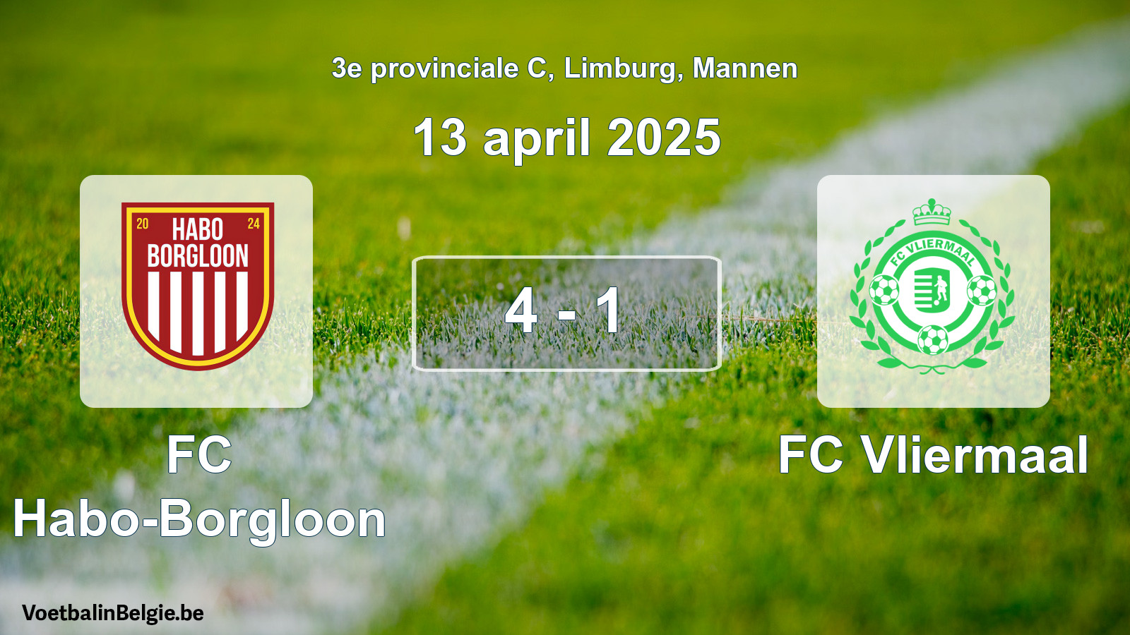 Gespeelde wedstrijd mannenvoetbal: FC Habo-Borgloon - FC Vliermaal 4 - 1 (13 april 2025)