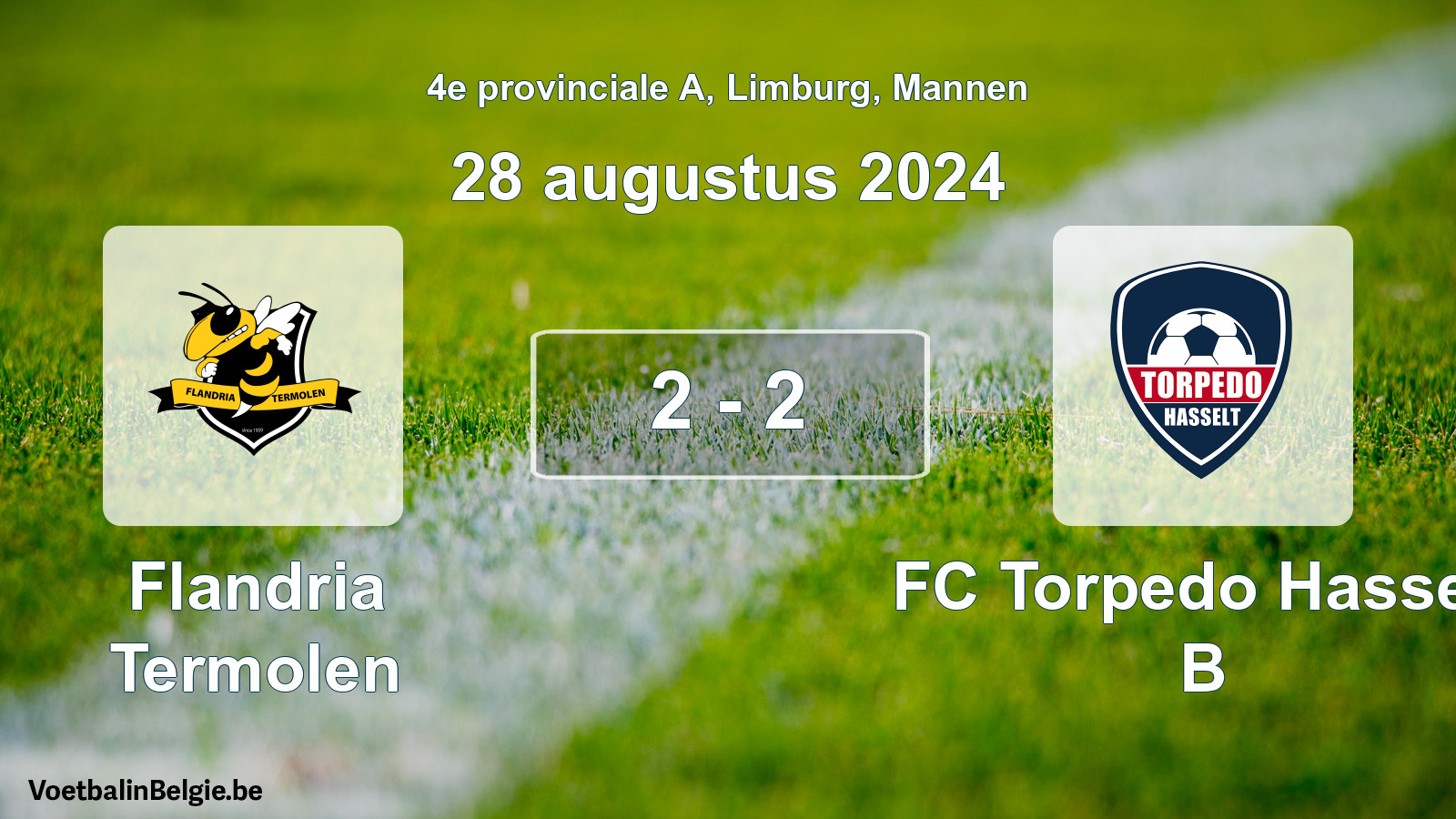 Gespeelde wedstrijd mannenvoetbal: Flandria Termolen - FC Torpedo Hasselt B 2 - 2 (28 augustus 2024)