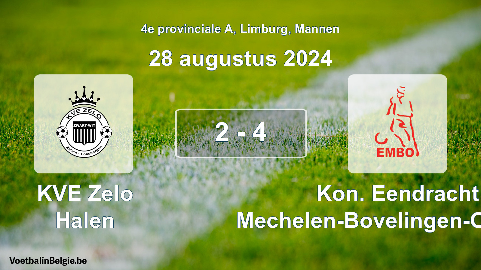 Played match men football: KVE Zelo Halen - Kon. Eendracht Mechelen-Bovelingen-Opheers 2 - 4 (28 August 2024)