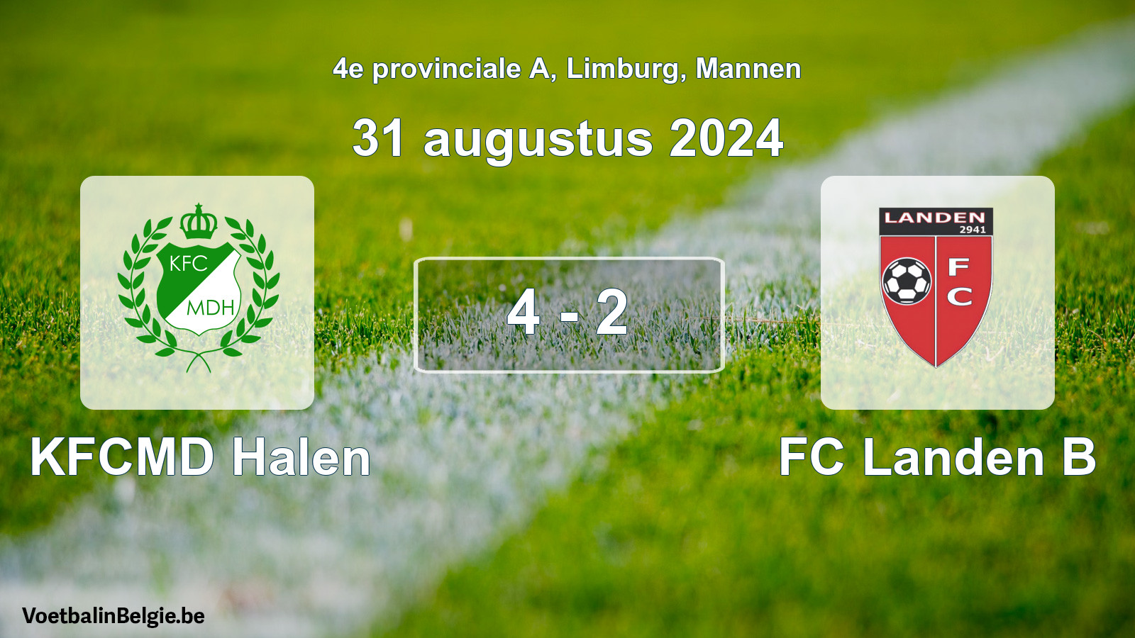 Gespeelde wedstrijd mannenvoetbal: KFCMD Halen - FC Landen B 4 - 2 (31 augustus 2024)