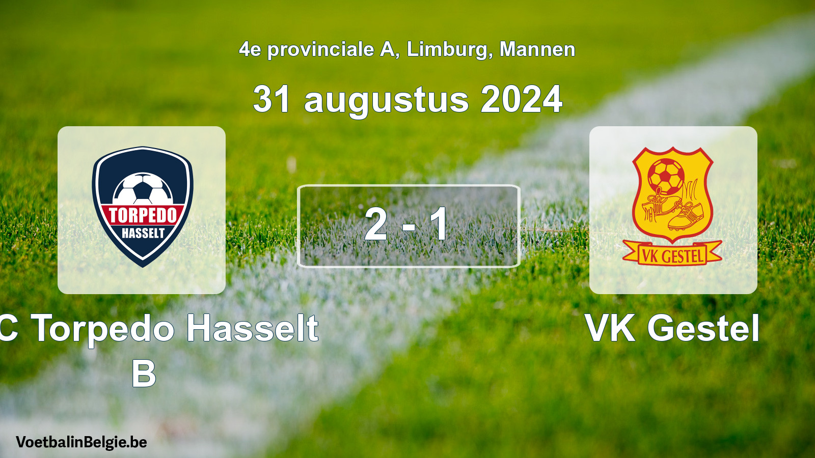 Gespeelde wedstrijd mannenvoetbal: FC Torpedo Hasselt B - VK Gestel 2 - 1 (31 augustus 2024)