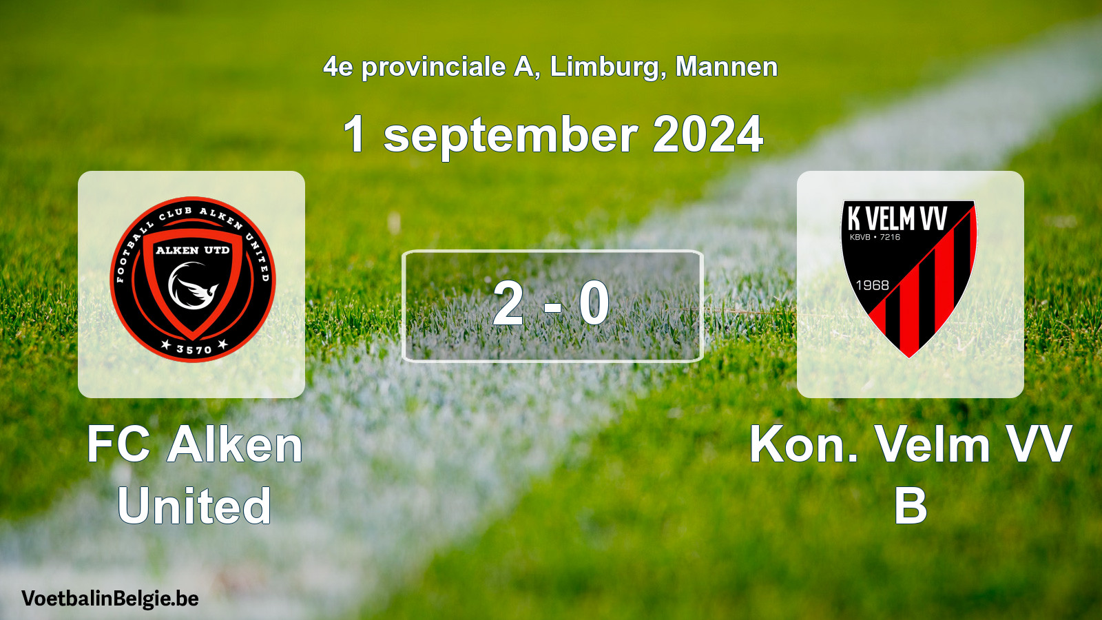 Played match men football: FC Alken United - Kon. Velm VV B 2 - 0 (1 September 2024)